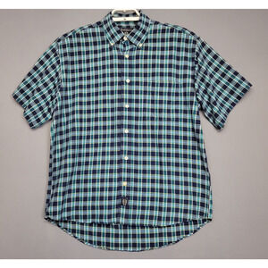 Ruff Hewn Well Worn Button Up Shirt Mens L Green Plaid Buttons Short Sleeves